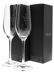 Pair of Engraved Crystal Champagne Flutes, 235ml x 2