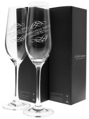 Pair of Engraved Crystal Champagne Flutes, 235ml x 2