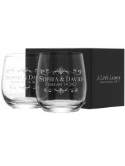 Pair of Engraved Crystal Stemless Glasses, 360ml x 2