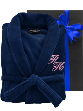 Embroidered Plush Ultra Soft Robe - Navy