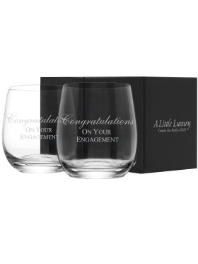 Pair of Engraved Crystal Stemless Glasses, 360ml x 2